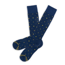 Load image into Gallery viewer, Navy / Gold Mixed Dot Dress Socks
