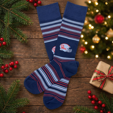 Load image into Gallery viewer, Navy Ole Miss Helmet Dress Socks
