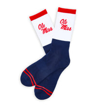 Load image into Gallery viewer, Navy White OM Script Casual Crew Socks
