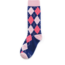 Load image into Gallery viewer, Navy and Pink Argyle Socks
