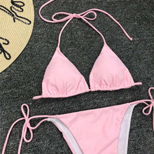 Load image into Gallery viewer, Neon Pink Bikini Women Swimwear Halter Swimsuit Female Two-Pieces Bikini Set Swimwear Halter String Triangle Bikini Sets Bather Bathing Suit Swim
