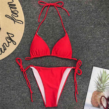 Load image into Gallery viewer, Neon Pink Bikini Women Swimwear Halter Swimsuit Female Two-Pieces Bikini Set Swimwear Halter String Triangle Bikini Sets Bather Bathing Suit Swim
