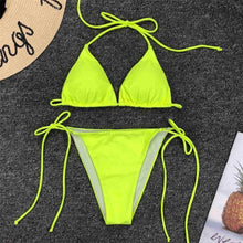 Load image into Gallery viewer, Neon Pink Bikini Women Swimwear Halter Swimsuit Female Two-Pieces Bikini Set Swimwear Halter String Triangle Bikini Sets Bather Bathing Suit Swim
