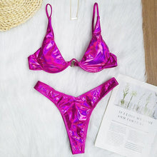 Load image into Gallery viewer, Neon V-bar Underwired Bikini Female Ribbed Swimsuit Women Swimwear Two-pieces Bikini set Push up Bathing Suit
