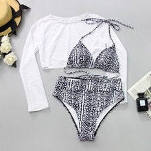 Load image into Gallery viewer, Neon Yellow Crop Top Swimwear Women Summer 3 Pieces Swimsuit Bikini Sets With Sheer Crop Top Cover Up Beachwear Mesh Long Sleeve Cover Ups Top Three Piece Swimsuit Bikini Set
