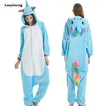 Load image into Gallery viewer, New Animal Pajamas Women Unicorn Sleepwear Panda Pajama Cartoon Overalls Winter Rabbit Nightie Jumpsuit For Winter Girls Unicorn Pajamas Costume Fleece Hooded Animal Sleepwear Christmas Cosplay Unicorn Gift
