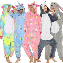 Load image into Gallery viewer, New Animal Pajamas Women Unicorn Sleepwear Panda Pajama Cartoon Overalls Winter Rabbit Nightie Jumpsuit For Winter Girls Unicorn Pajamas Costume Fleece Hooded Animal Sleepwear Christmas Cosplay Unicorn Gift
