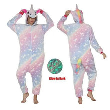 Load image into Gallery viewer, New Animal Pajamas Women Unicorn Sleepwear Panda Pajama Cartoon Overalls Winter Rabbit Nightie Jumpsuit For Winter Girls Unicorn Pajamas Costume Fleece Hooded Animal Sleepwear Christmas Cosplay Unicorn Gift
