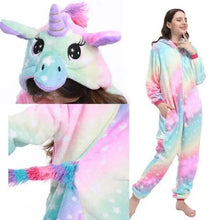 Load image into Gallery viewer, New Animal Pajamas Women Unicorn Sleepwear Panda Pajama Cartoon Overalls Winter Rabbit Nightie Jumpsuit For Winter Girls Unicorn Pajamas Costume Fleece Hooded Animal Sleepwear Christmas Cosplay Unicorn Gift
