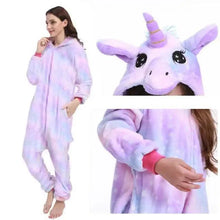 Load image into Gallery viewer, New Animal Pajamas Women Unicorn Sleepwear Panda Pajama Cartoon Overalls Winter Rabbit Nightie Jumpsuit For Winter Girls Unicorn Pajamas Costume Fleece Hooded Animal Sleepwear Christmas Cosplay Unicorn Gift
