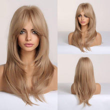 Load image into Gallery viewer, New Arrival Long Straight Wigs Ombre Black Blonde Ash Wig with Bangs Heat Resistant Synthetic Wigs for Women Stylish Wigs For Black Women Cosplay Wigs For Women
