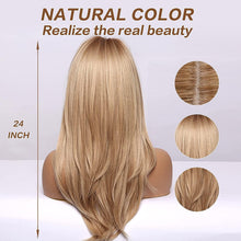 Load image into Gallery viewer, New Arrival Long Straight Wigs Ombre Black Blonde Ash Wig with Bangs Heat Resistant Synthetic Wigs for Women Stylish Wigs For Black Women Cosplay Wigs For Women
