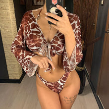 Load image into Gallery viewer, New Bikini Bikini Swimsuit For Women 3 Pieces Set Knot Front Off Shoulder Cover Up with Halter Bikini Sets Bathing Suit Women Swimwear Female Swimsuit Three-pieces Bikini set Halter Bather Bathing Suit Swim Beach Lady
