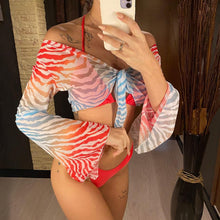 Load image into Gallery viewer, New Bikini Bikini Swimsuit For Women 3 Pieces Set Knot Front Off Shoulder Cover Up with Halter Bikini Sets Bathing Suit Women Swimwear Female Swimsuit Three-pieces Bikini set Halter Bather Bathing Suit Swim Beach Lady
