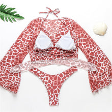 Load image into Gallery viewer, New Bikini Bikini Swimsuit For Women 3 Pieces Set Knot Front Off Shoulder Cover Up with Halter Bikini Sets Bathing Suit Women Swimwear Female Swimsuit Three-pieces Bikini set Halter Bather Bathing Suit Swim Beach Lady
