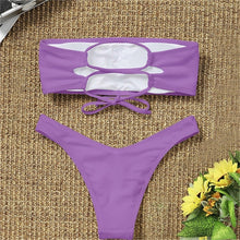 Load image into Gallery viewer, New Bikini High Waist Strapless Bikini Women Swimwear Women Swimsuit Padded Bathing Suit Pure Color Women's Bandeau Bikini Top-High Leg High Waist Bikini Bottom Set
