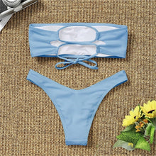 Load image into Gallery viewer, New Bikini High Waist Strapless Bikini Women Swimwear Women Swimsuit Padded Bathing Suit Pure Color Women's Bandeau Bikini Top-High Leg High Waist Bikini Bottom Set
