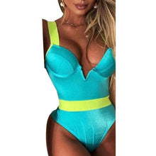 Load image into Gallery viewer, New Bikini Sets Black Push Up Swimsuit Women Neon Patchwork Bikini Swimsuit 2 Piece Cutout Molded Push Up Bathing Suit Women Swimwear Splicing Bathing Suit Holiday Beach Swimming Suit
