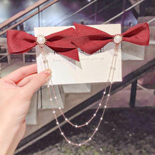 Load image into Gallery viewer, New Bow Pearls Chain Barrettes Hairpins For Women Rhinestone Spring Hair Clips Ribbon Headband Ponytail Headdress Wedding Hair Accessories for Brides and Bridesmaids
