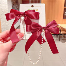 Load image into Gallery viewer, New Bow Pearls Chain Barrettes Hairpins For Women Rhinestone Spring Hair Clips Ribbon Headband Ponytail Headdress Wedding Hair Accessories for Brides and Bridesmaids
