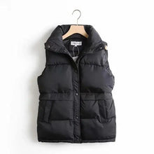 Load image into Gallery viewer, New Cotton Padded Autumn Winter Women's Solid Loose Vest Drawstring Stand Collar Long Vest Jacket Women Windproof Warm Waistcoat
