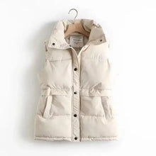 Load image into Gallery viewer, New Cotton Padded Autumn Winter Women's Solid Loose Vest Drawstring Stand Collar Long Vest Jacket Women Windproof Warm Waistcoat
