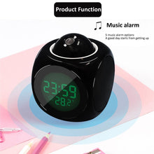 Load image into Gallery viewer, New Creative Attention Projection Digital Weather LCD Snooze Clock Projection Alarm Clock Wake Up Bedroom with Data and Temperature Display Talking Function LED Wall/Ceiling Projection Bell Alarm Display Backlight LED Projector Home Clock Timer

