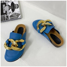 Load image into Gallery viewer, Gold Chain Women Slipper Closed Toe Slip On Mules Shoes Round Toe Low Heels Casual Slides Flat Sandals Slip On Slide Sandals Elegant Heels Slides Slippers
