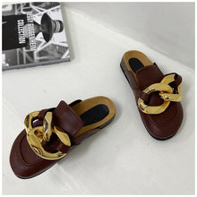 Load image into Gallery viewer, Gold Chain Women Slipper Closed Toe Slip On Mules Shoes Round Toe Low Heels Casual Slides Flat Sandals Slip On Slide Sandals Elegant Heels Slides Slippers
