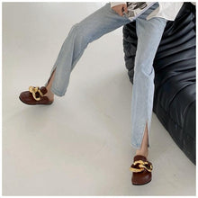 Load image into Gallery viewer, Gold Chain Women Slipper Closed Toe Slip On Mules Shoes Round Toe Low Heels Casual Slides Flat Sandals Slip On Slide Sandals Elegant Heels Slides Slippers
