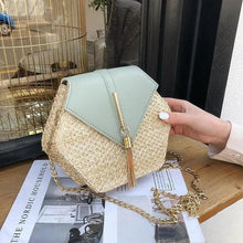Load image into Gallery viewer, New Famous Mulit Style Straw+leather Handba For Women And Girls  New Fashion Summer Bag Handmade Woven Beach Circle Shoulder Bag
