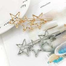 Load image into Gallery viewer, New Fashion Girl Love Five-pointed Star Alloy Clip Bangs Clip Adult Simple Hollow Crystal Hairpin Hair Clip Metal Alloy Barrettes Hair Accessories for Party Wedding
