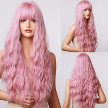 Load image into Gallery viewer, New Fashion Long Wavy Ombre Brown Highlight Wigs with Bangs Synthetic Natural Wig for Women Heat Resistant Cosplay Hair Wigs For Black Women Wigs For Cosplay
