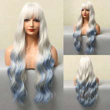 Load image into Gallery viewer, New Fashion Long Wavy Ombre Brown Highlight Wigs with Bangs Synthetic Natural Wig for Women Heat Resistant Cosplay Hair Wigs For Black Women Wigs For Cosplay
