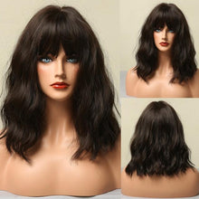 Load image into Gallery viewer, New Fashion Short Bob Water Wave Synthetic Wigs for Women Natural Cosplay Fake Hair Shoulder Length Women's Brown Wig with Bangs Wigs For Black Women
