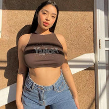 Load image into Gallery viewer, New Fashion styles cute Rhinestone sleeveless Crop Tank Top Streetwear cute tops for summer
