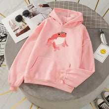 Load image into Gallery viewer, New Frog Sweatshirt Oversized Clothes Long Sleeve Hooded Hoodie For Girls Winter Hoodie With Pocket Pink Sweatshirts Hoodies for Women Teen Girls Cute Cartoon Frogs Casual Hooded Loose Long Sleeve Sweatshirt with Pocket
