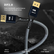Load image into Gallery viewer, New HDR Resolution DisplayPort 2.0 Cable 16K 10K 80Gbps16K DisplayPort 2.0 Cable 10ft Supports 16K@60Hz 0K@60Hz  8K@60Hz 4K@165Hz 4K@144Hz 80Gbps Dynamic HDR  Adapter For Video PC Laptop TV Monitor
