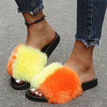 Load image into Gallery viewer, New Luxury Fluffy Slippers Indoor Warm Furry Fur Flip Flops Women Amazing Plush Slides Shoes Warm Comfortable Fuzzy Furry Slippers Indoor Cozy Memory Foam Anti-Slip Flip Flops
