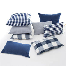 Load image into Gallery viewer, New Plaid Striped Polyester Cotton Cushion Cover Pillow Case Navy Blue Pillow Cover Cushion Cover Solid Navy Blue Striped Design Chair Sofa Home Decor Throw Pillow Cover
