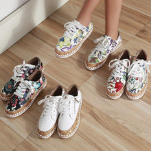 Load image into Gallery viewer, New Popular Womens Shoes Colorful Beautiful Flower Printing Shoes Lace-up Flat Women's Casual Womens Sneakers High-Quality Women's White Sports Casual Couple Shoes Summer Trainers Walking Sneakers
