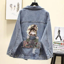 Load image into Gallery viewer, New Sizzling Women's Denim Jacket Fashionable Streetwear Letter Stylish Chic Printed Ripped Holes Jean Patchwork Jeans Female Coat
