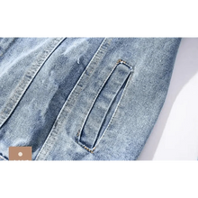 Load image into Gallery viewer, New Sizzling Women's Denim Jacket Fashionable Streetwear Letter Stylish Chic Printed Ripped Holes Jean Patchwork Jeans Female Coat
