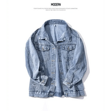 Load image into Gallery viewer, New Sizzling Women's Denim Jacket Fashionable Streetwear Letter Stylish Chic Printed Ripped Holes Jean Patchwork Jeans Female Coat
