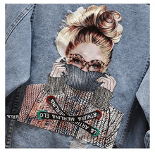 Load image into Gallery viewer, New Sizzling Women's Denim Jacket Fashionable Streetwear Letter Stylish Chic Printed Ripped Holes Jean Patchwork Jeans Female Coat
