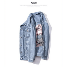 Load image into Gallery viewer, New Sizzling Women's Denim Jacket Fashionable Streetwear Letter Stylish Chic Printed Ripped Holes Jean Patchwork Jeans Female Coat
