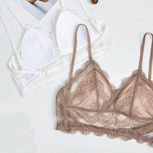 Load image into Gallery viewer, New Splendid French Style Lingerie Soft Bralette Deep V Lace Wireless Triangular Padded Cups Backless Bra
