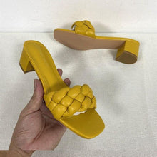 Load image into Gallery viewer, New Summer Square Heel Women Slides Weave Solid Woman Fashion Outdoor Modern Slippers Outdoor Square Open Toe Slides Cute Colorful Elegant Single Band Slip On Flat Sandals
