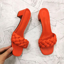 Load image into Gallery viewer, New Summer Square Heel Women Slides Weave Solid Woman Fashion Outdoor Modern Slippers Outdoor Square Open Toe Slides Cute Colorful Elegant Single Band Slip On Flat Sandals
