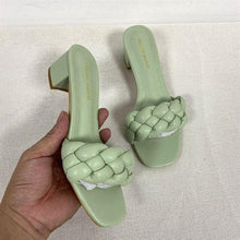 Load image into Gallery viewer, New Summer Square Heel Women Slides Weave Solid Woman Fashion Outdoor Modern Slippers Outdoor Square Open Toe Slides Cute Colorful Elegant Single Band Slip On Flat Sandals
